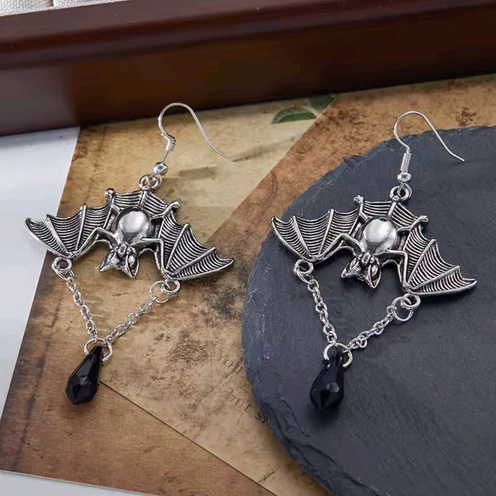 Silver and Black Bat Earrings
